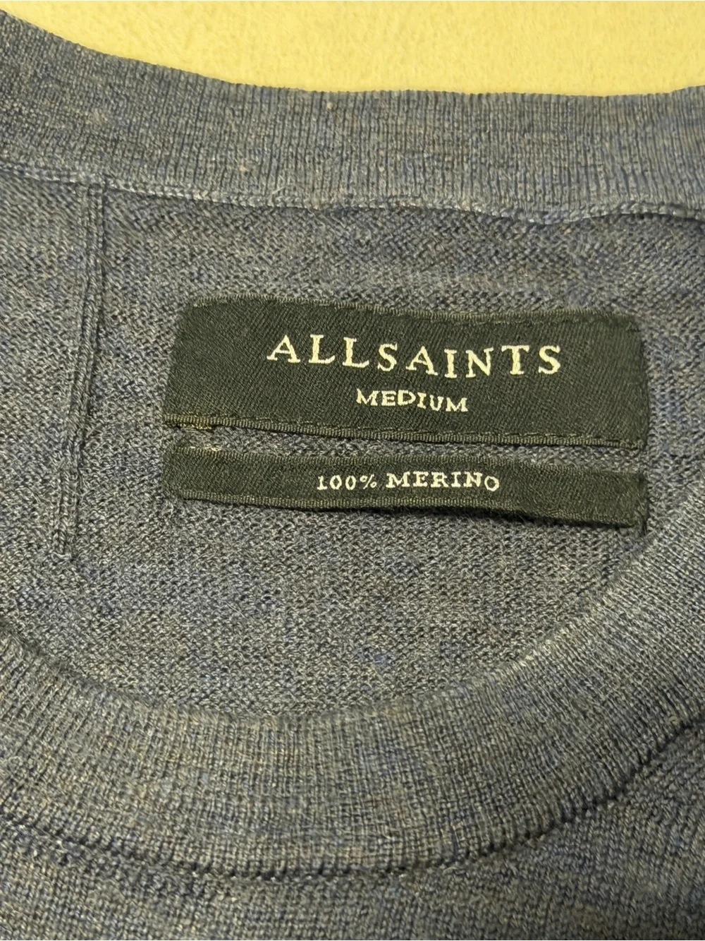 All Saints 100% Wool Lightweight Pullover Men's Dark Blue Knit Sweater. Size M